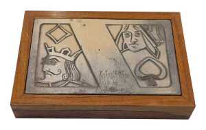 Bandi Paolo (20thC). Card games box, wood and silvered metal, 4cm high, 25cm wide, 17cm deep.
