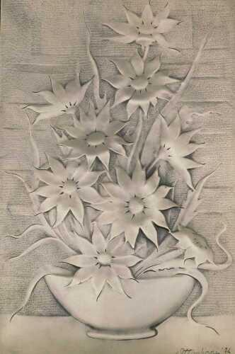 Ottan Viani (20thC). Floral plaque, signed and dated (19)74, 47cm x 31cm, bombay rosewood frame.