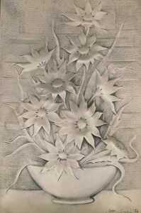 Ottan Viani (20thC). Floral plaque, signed and dated (19)74, 47cm x 31cm, bombay rosewood frame.