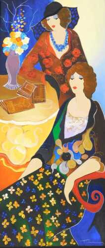 Itzchak Tarkay (1935-2012). Debbie and Donna, serigraph in colours, with hand embellishment,...