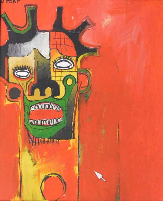 7lok 10 (20thC). Head Study Basquiat style, acrylic on board, 55cm x 35cm.