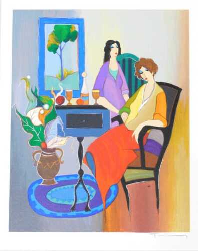 Itzchak Tarkay (1935-2012). After Dinner Relaxation, serigraph in colours, limited edition of...