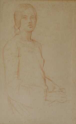 William Rothenstein (1872-1945). Study of a seated lady, red chalk drawing, 44cm x 27.5cm. Label...