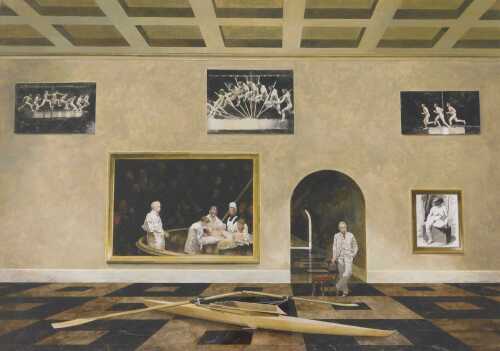 20thC School. A study to Eadweard Muybridge (1830-1904) watercolour, 52cm x 74cm.