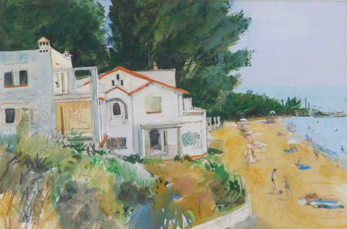 Trevor Stubley (1932-2010). Derelict house on the beach, watercolour, signed, artist's label...