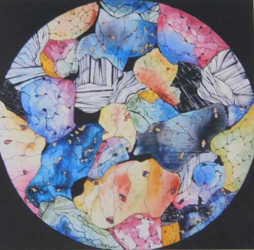 Mary Perridge (20thC). Floral mosaic, mixed media, unsigned, 28cm x 28cm.