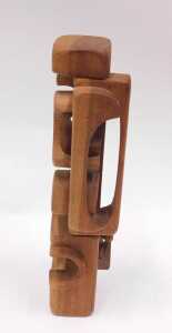 Brian Willsher (1939-2010). Interlocking design wooden sculpture, signed and dated 1982, 39cm high. - 2