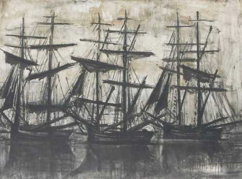 After Buffet. The Black Ships, print, 53cm x 71cm.