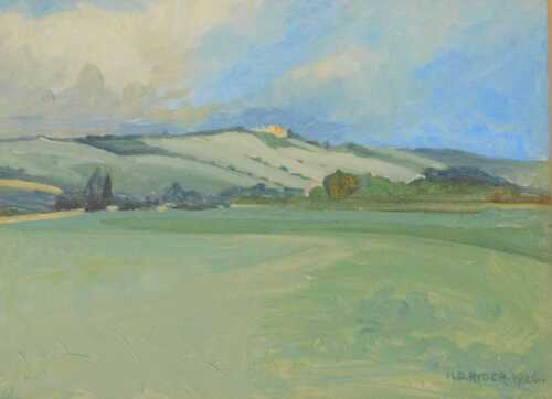 H D Ryder (20thC School). Impressionist scene, fields with castle in the distance, oil on board,...