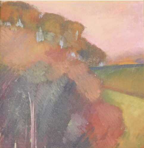 J F (20thC). Countryside view, oil on board, initialled, 33cm x 30cm.