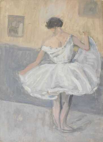 Andre Baugh (20thC). Impressionist style ballet dancer, oil on board, attributed verso with...