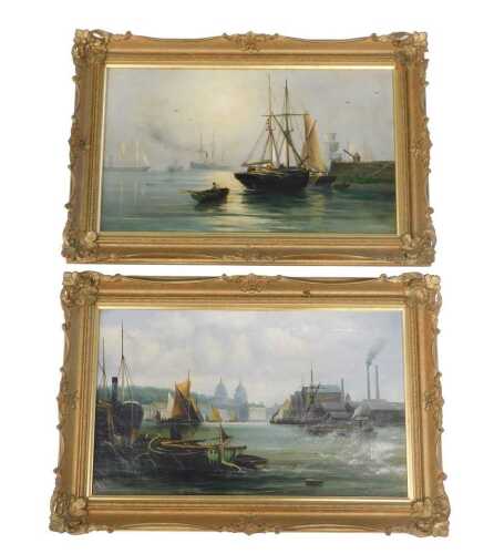 19thC British School. Maritime scenes - The Royal Naval College Greenwich, London, oil on canvas,...