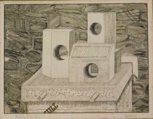 Hanstock (20thC). Workbench, artist signed etching dated (19)53, inscribed best wishes to W.S....