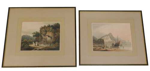 After Francis Nicholson. Waterfall No 9, coloured mezzotint, 26.5cm x 34cm, and another coastal...
