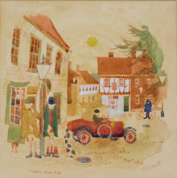 Colin Carr (1929-2002). Lincoln Steep Hill, watercolour, signed, titled and dated 19(83), 25cm x...