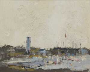 Leslie Goodwin (1929-2022). Abstract townscape, oil on canvas, signed and dated (19)73, 40cm x...