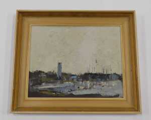 Leslie Goodwin (1929-2022). Abstract townscape, oil on canvas, signed and dated (19)73, 40cm x... - 2