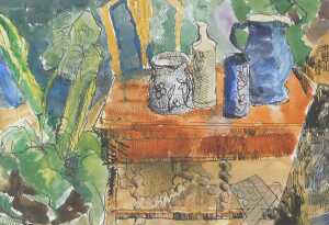 Earl Haig (1918-2009). Still life with table and chair, watercolour, pen and ink, signed, SG The...