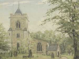 Clive Richard Browne (1901-1991). Church, oil on board, signed, 29cm x 39cm.