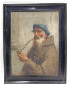 Raffaele Frigerio (1875-1948). Elderly gentleman smoking pipe, oil on canvas, signed, 40cm x 29cm. - 2