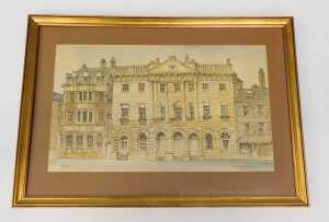 Garfield (20thC). Townhall Newark, mixed media, signed and titled, paper label verso, 30cm x 50cm. - 2