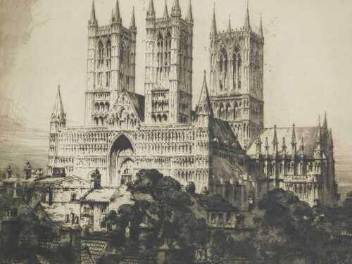 Albany E Howarth (1872-1936). Lincoln Cathedral etching, signed, 32cm x 36cm.