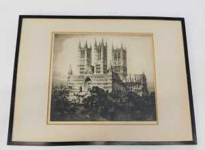 Albany E Howarth (1872-1936). Lincoln Cathedral etching, signed, 32cm x 36cm. - 2