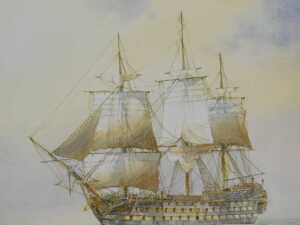 David C Bell (b.1950). HMS Victory, artist signed and titled limited edition print, 14/100, 21cm...