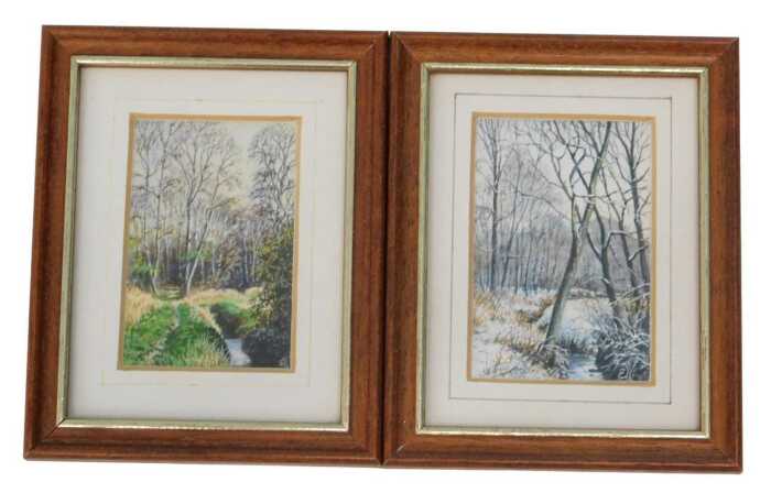 Eric L Littlewood (b.1930). Winter scene, watercolour, signed, 7cm x 5cm, and three others. (4)