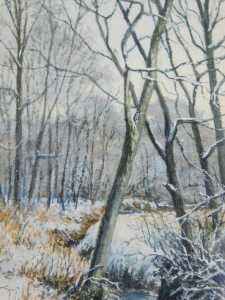 Eric L Littlewood (b.1930). Winter scene, watercolour, signed, 7cm x 5cm, and three others. (4) - 2