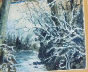 Eric L Littlewood (b.1930). Winter scene, watercolour, signed, 7cm x 5cm, and three others. (4) - 4