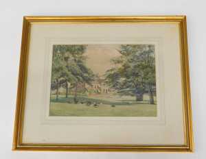 Kate Prentice (1845-1911). A country house with turkeys grazing, watercolour, signed, dated... - 2