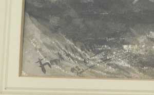 Frank Henry Mason (1875-1965). Stormy seas, seagulls before boats on rough waters with cliffs in... - 3