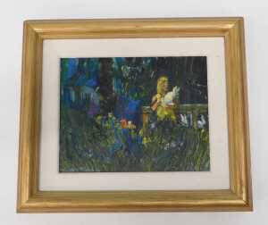 Gerry Blood (1932-2005). The White Rabbit, oil on board, signed, attributed verso, 16cm x 23cm. - 2