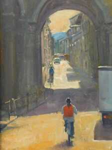 Ian Layton (b.1953). Via Della Colonna Florence, oil on board, signed, attributed verso, 25cm x...