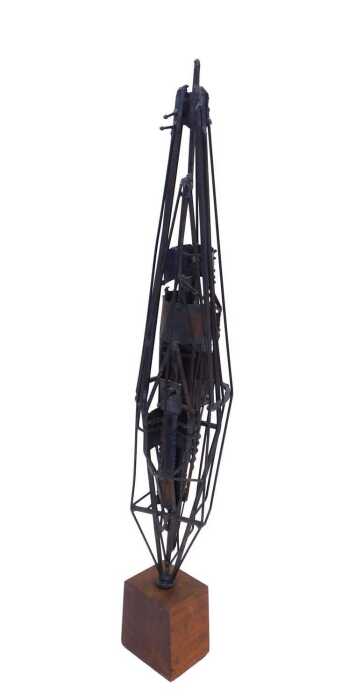 Charles Sansbury (1916-1989). Abstract structure, welded metal on wooden base, attributed, 76cm...
