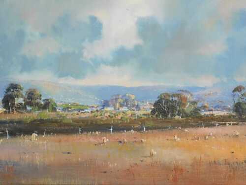 Henry McLaughlin (b.1937). Rainclouds at Middleswan Western Australia, oil on board, signed, pen...
