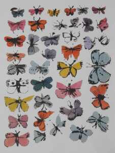 After Andy Warhol. Butterflies, print, unsigned, 40cm x 37cm.