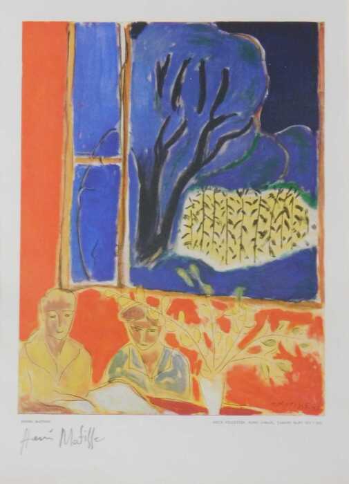 After Henri Matisse. Deux Filletts Fond Corail Jardin Bleu, print, with printed artist signature,...
