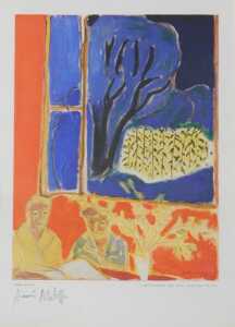 After Henri Matisse. Deux Filletts Fond Corail Jardin Bleu, print, with printed artist signature,...