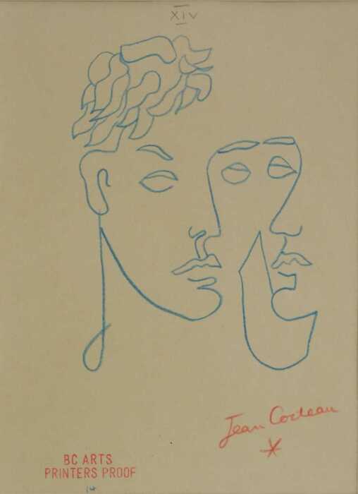 Jean Cocteau (1889-1963). Faces in blue, BC Arts printer's proof, signed in pencil, numbered 14,...