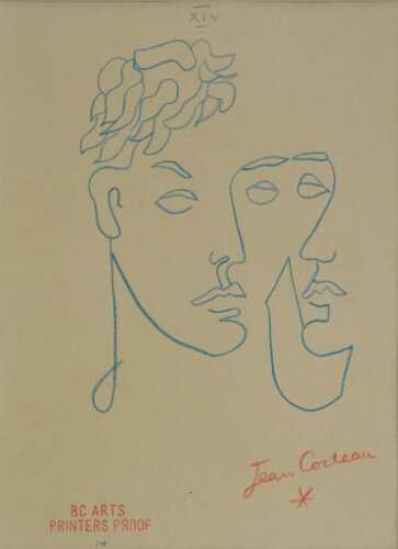 Jean Cocteau (1889-1963). Faces in blue, BC Arts printer's proof, signed in pencil, numbered 14,...