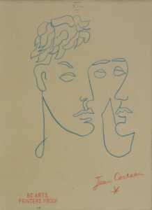 Jean Cocteau (1889-1963). Faces in blue, BC Arts printer's proof, signed in pencil, numbered 14,...