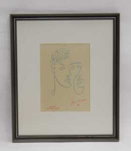 Jean Cocteau (1889-1963). Faces in blue, BC Arts printer's proof, signed in pencil, numbered 14,... - 2