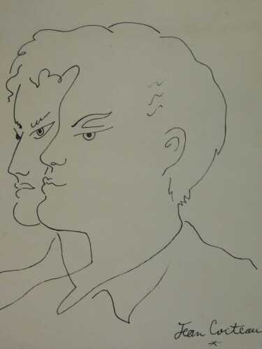 Jean Cocteau (1889-1963). Two heads, pen, signed, 22cm x 20cm.