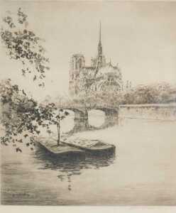 19thC French School. Notre Dame, engraving, signed, 23cm x 19cm.