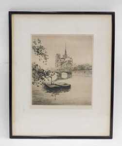 19thC French School. Notre Dame, engraving, signed, 23cm x 19cm. - 2