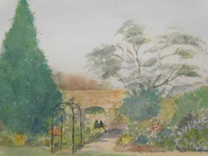 P Dean (20thC). Garden landscape, watercolour, signed, 13cm x 20cm.