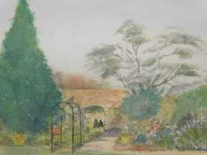P Dean (20thC). Garden landscape, watercolour, signed, 13cm x 20cm.