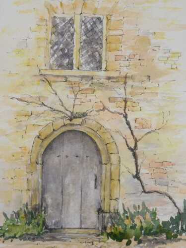 Dean Beckinsale (20thC). The Old Door, watercolour, initialled, label verso, 25cm x 18cm.